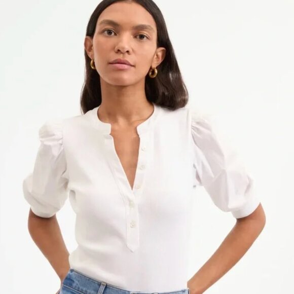 Veronica Beard White Coralee Puff Sleeve Top in Medium - Picture 1 of 6